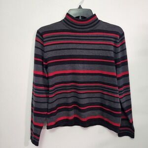 VTG Pendleton Women's High Neck‎ Knit 100% Merino Wool Shirt Striped Grey Medium